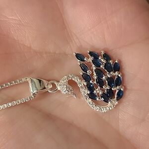 Blue swan cubic zirconia sterling silver necklace